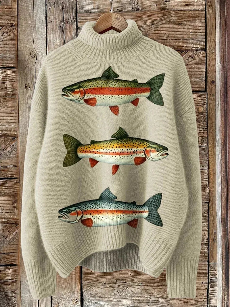 Women's Christmas printed turtleneck pullover sweater in loose casual style with long sleeves