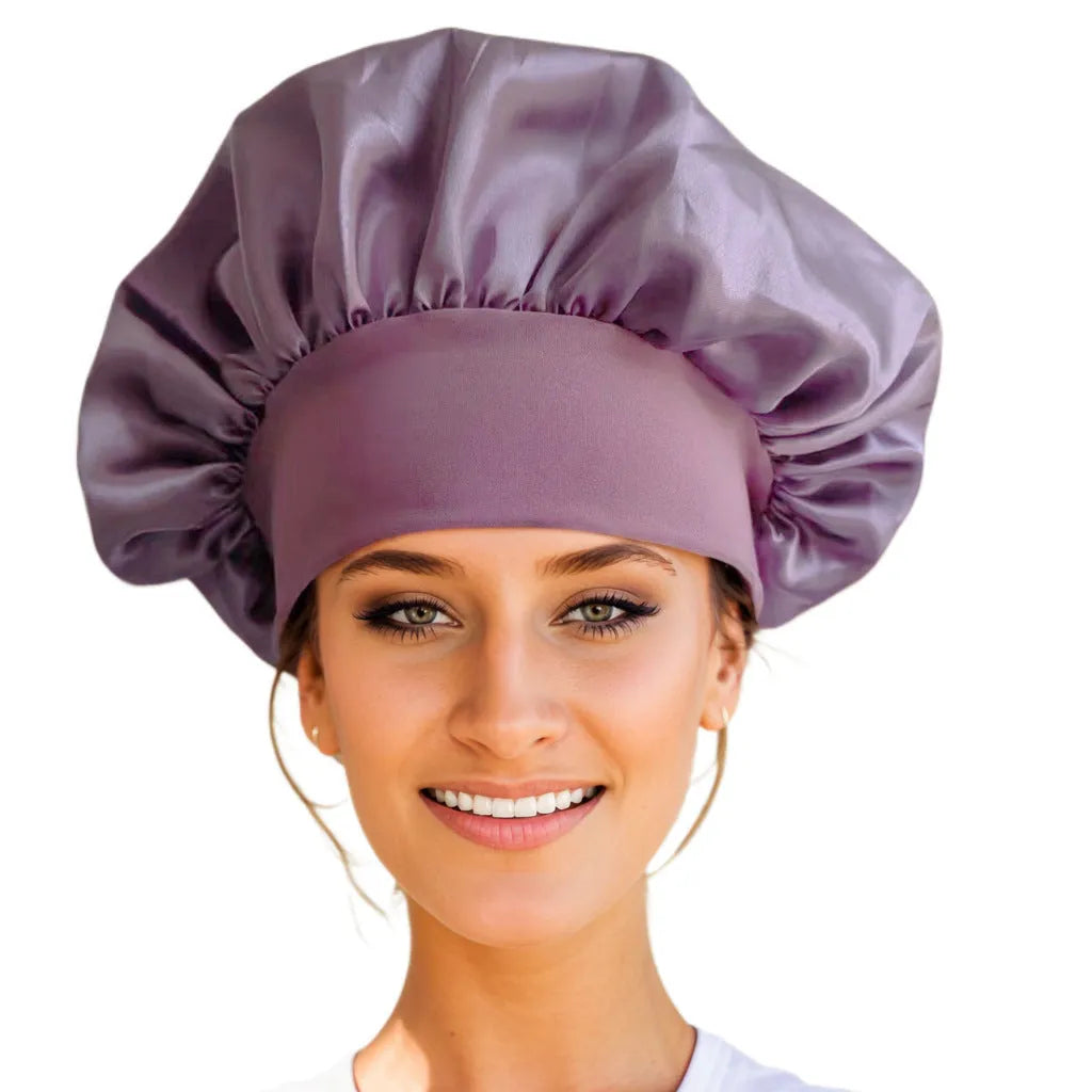 Wide-brimmed high elastic polyester headscarf for women, knitted tie-dye design, flat top crown, breathable sun protection cap