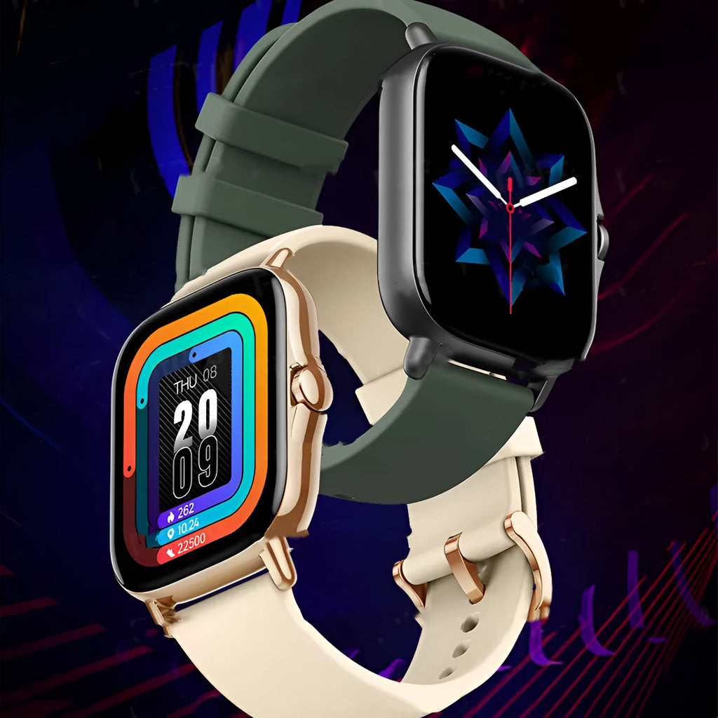 GT20 black smartwatch with alloy case and silicone strap showing touch screen display.