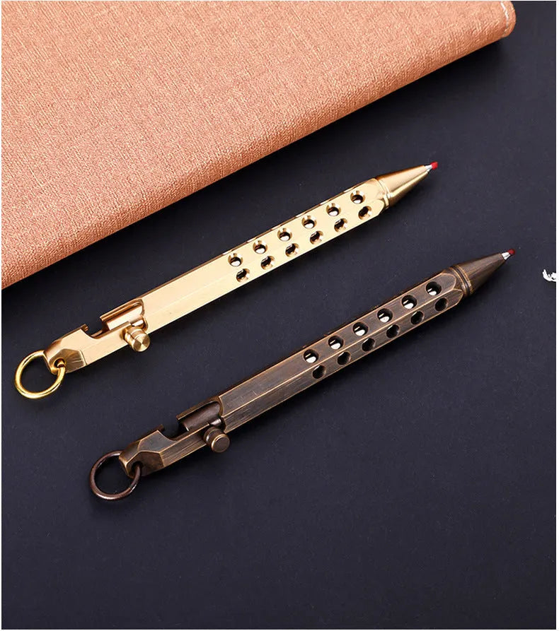 Brass hexagonal retro rollerball pen with 6-angle barrel design and 0.5mm writing tip