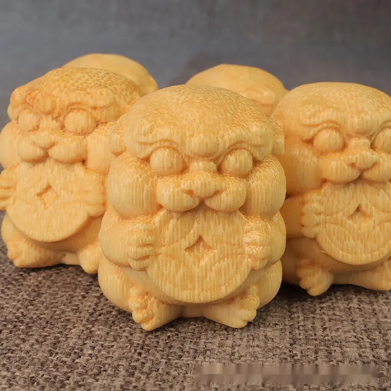 Solid bamboo carving ornament with Chinese coin design measuring 4.5cm height