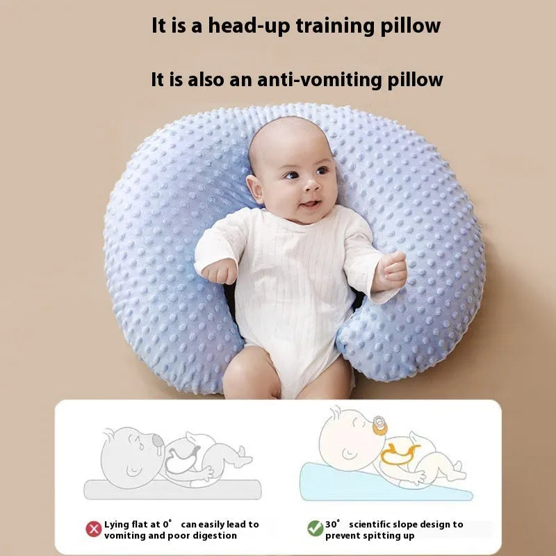 Nursing pillow for breastfeeding with multifunctional milk spill prevention design