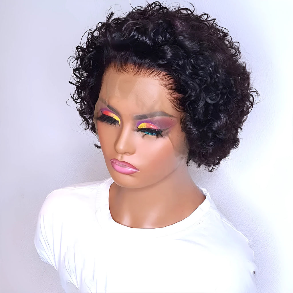 Black lace front human hair pixie wig in 13x1 colour blend