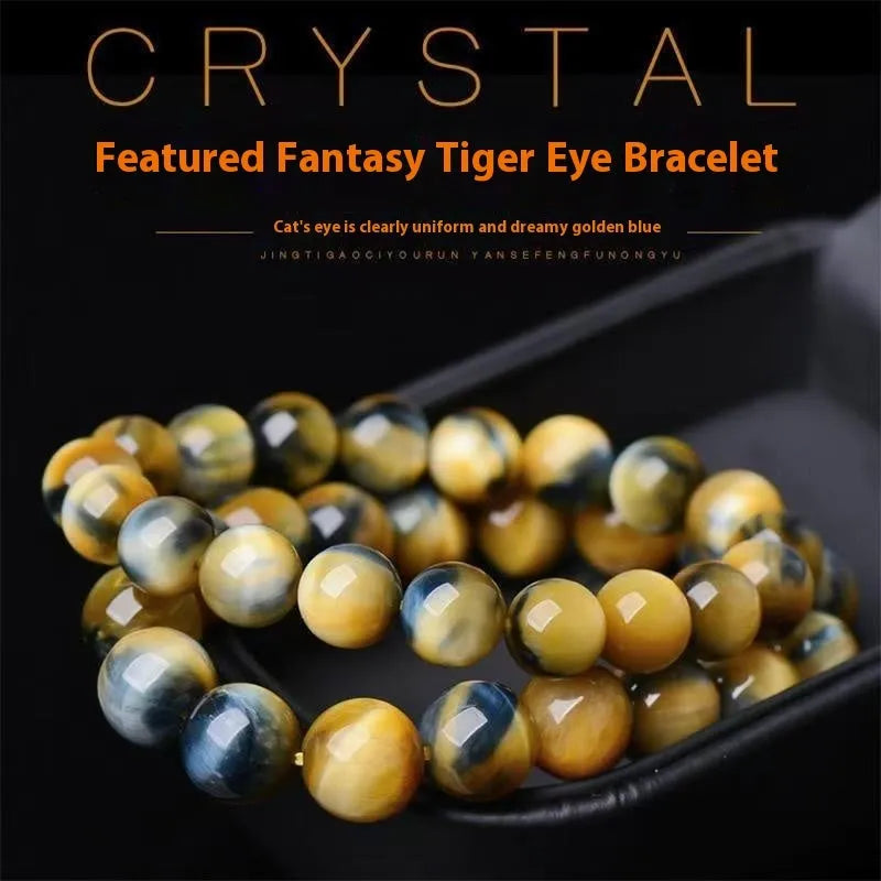 Fantasy Tiger Eye agate bracelet with round beads in geometric unisex design