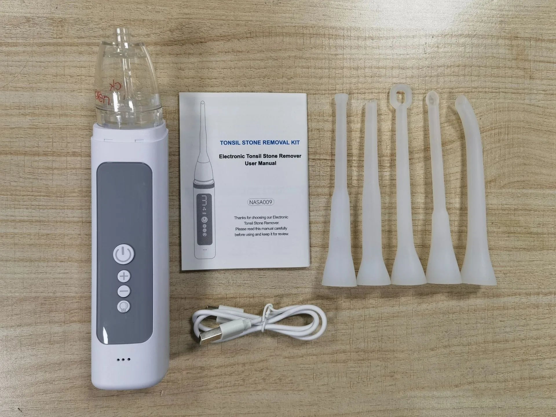 Milky white tonsil stone remover oral cleaning tool set for dental hygiene