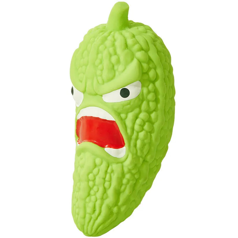 Bitter melon and chili shaped dog chew toy with pet sounds for teeth cleaning