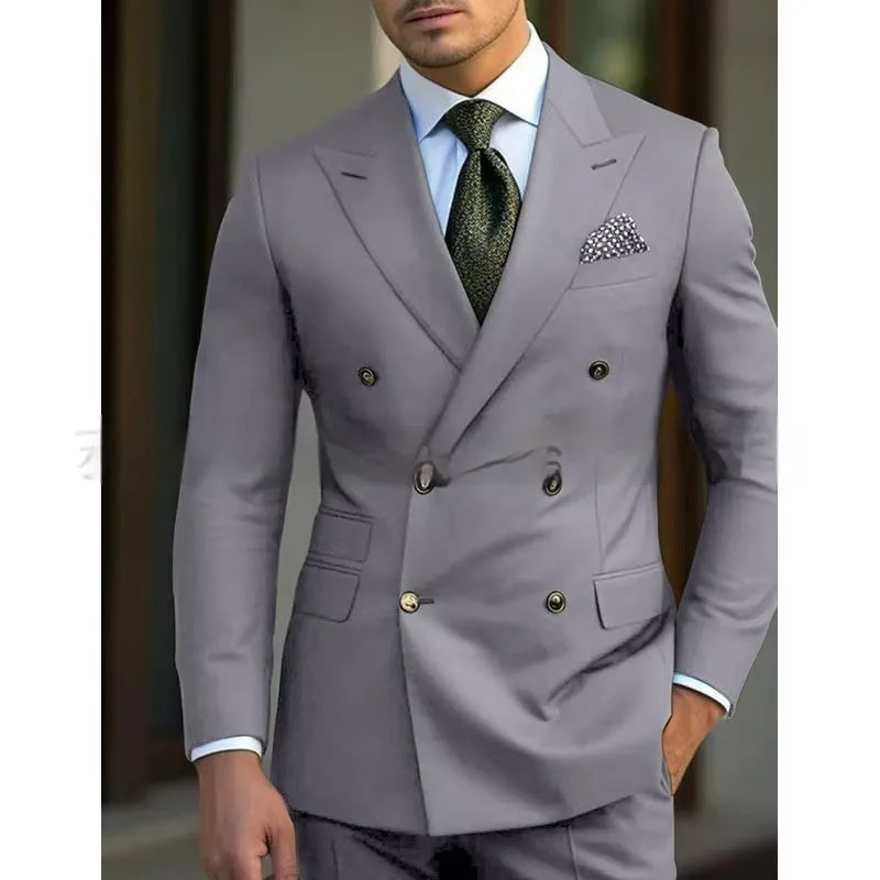 Men's regular fit light business suit set jacket and trousers in chemical fibre blend fabric