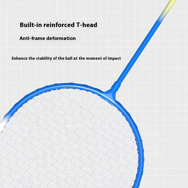 Ultra-light alloy badminton racket pair in blue and red colours for recreational play