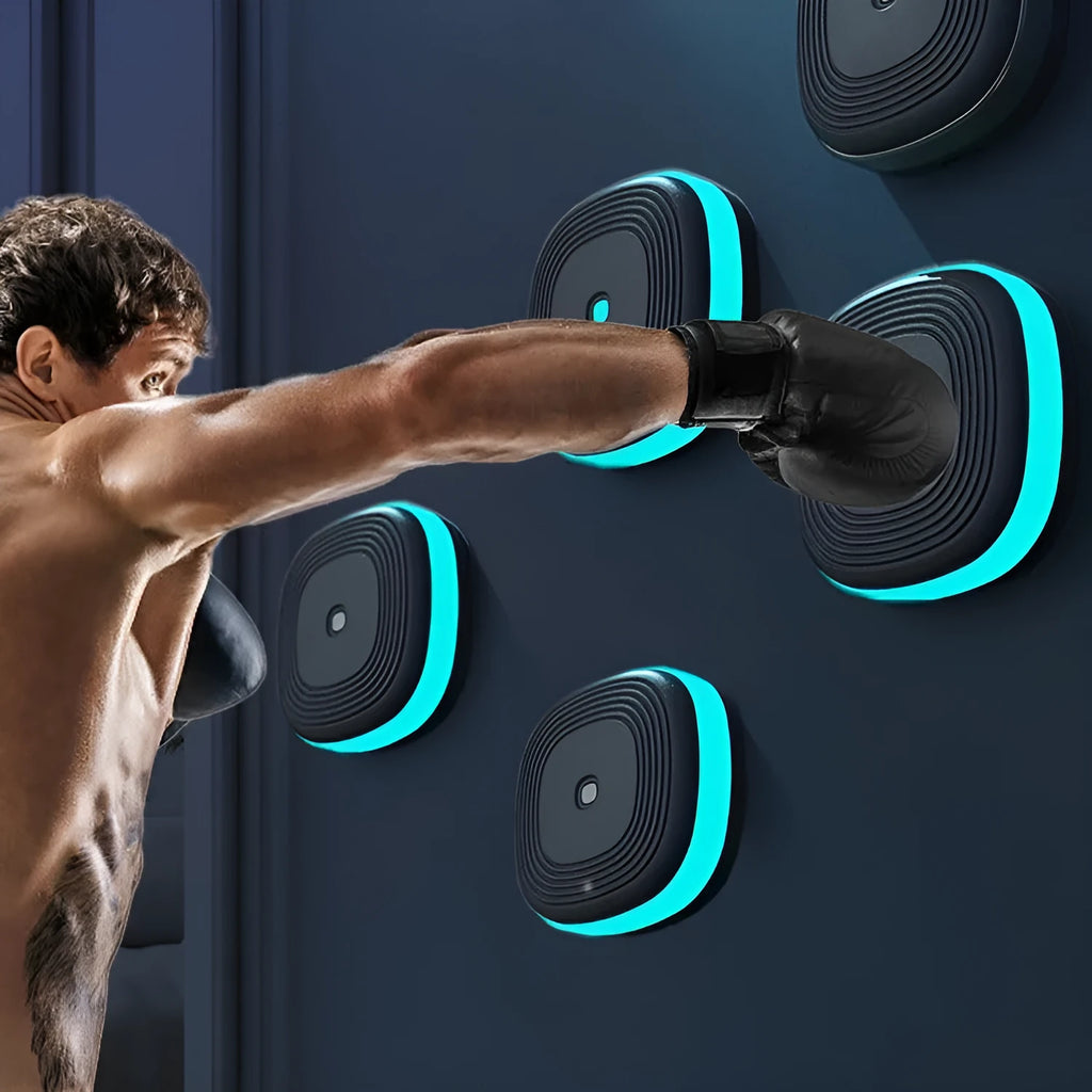 Home Smart Split Bluetooth Music Boxing Target in black with hanging design, 6 targets configuration shown