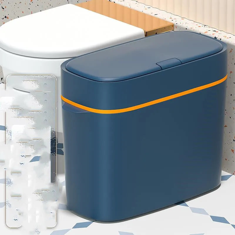 Automatic electric trash bin with inductive sensor, white plastic 15L long barrel shape, USB charging base