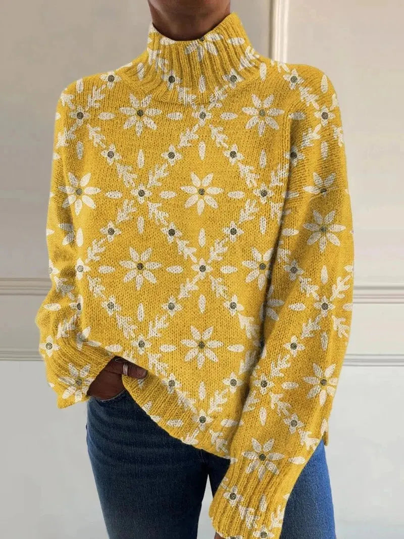 Women's Christmas printed turtleneck pullover sweater in loose casual style with long sleeves