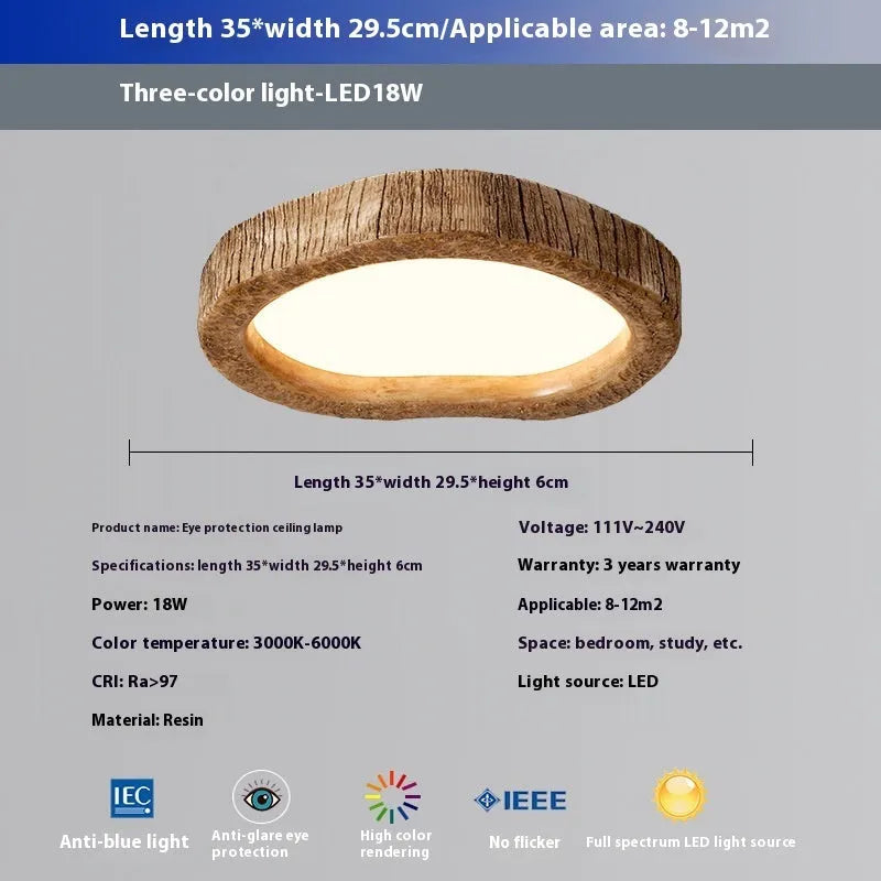 Round wood grain finish ceiling lamp in new Chinese style for bedroom lighting