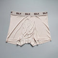 Men's loose-fitting silk shorts in navy blue on a mid-waist.