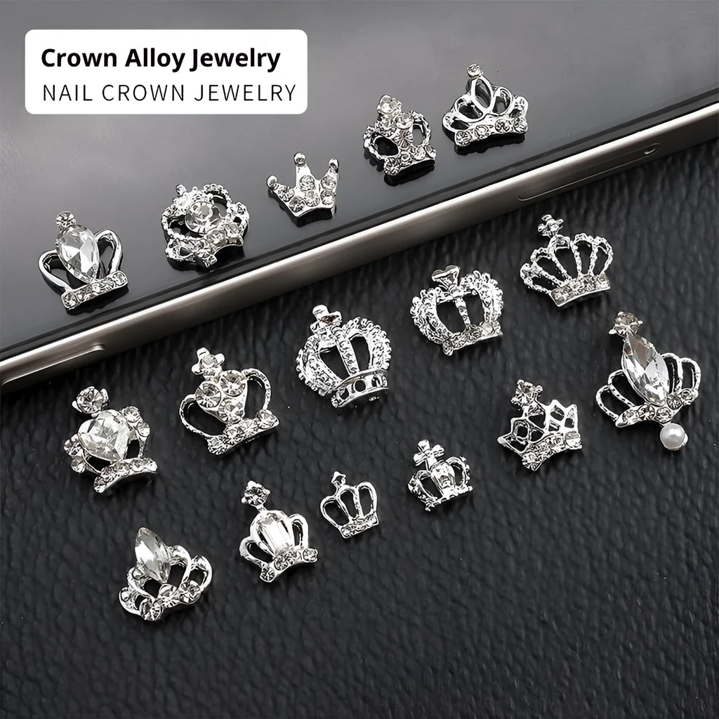 Diamond-encrusted pearl crown nail decoration from Princess Series in alloy square pattern