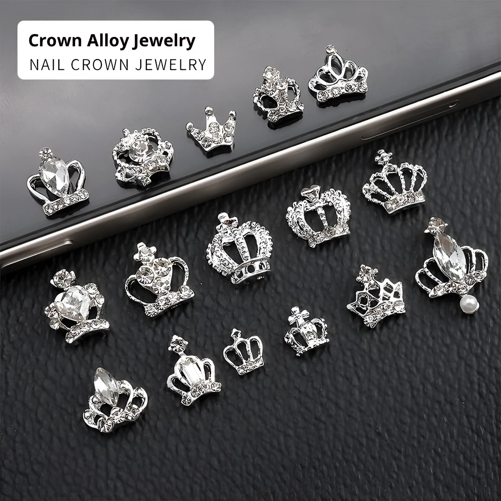 Diamond-encrusted pearl crown nail decoration from Princess Series in alloy square pattern