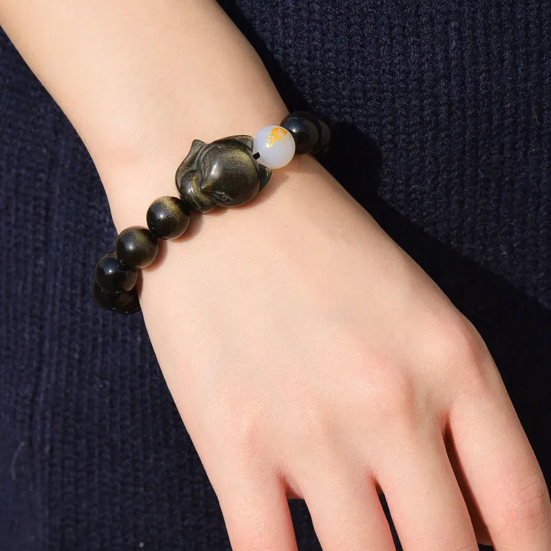 Natural obsidian bracelet with 10mm beads in three national style variations