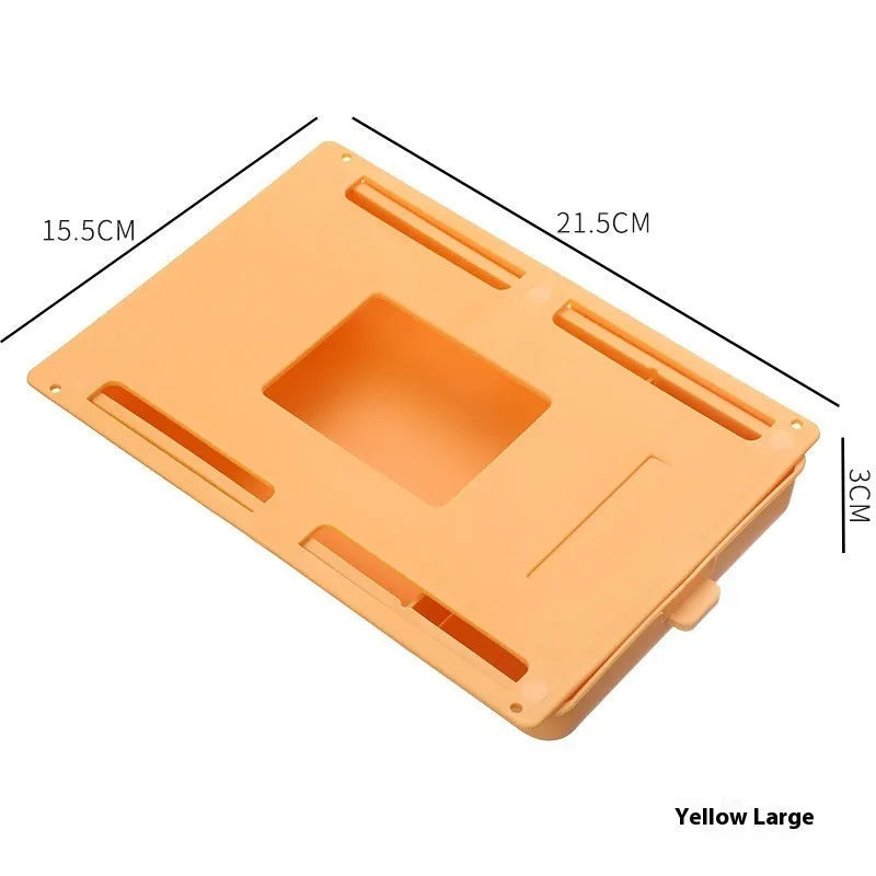 Adhesive-mounted plastic storage drawer with covered design and internal grid compartments