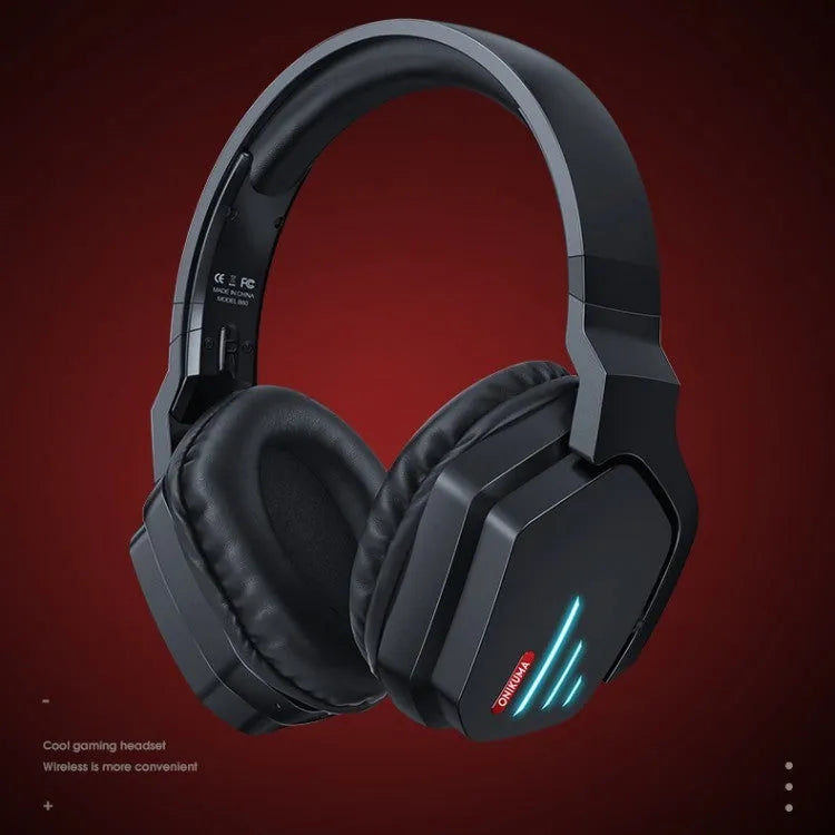 Luminous black wireless headphones with head-mounted design and noise reduction