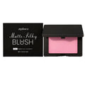 Matte silky blush compact in Dark Red shade with a powder texture and brownish-red colour