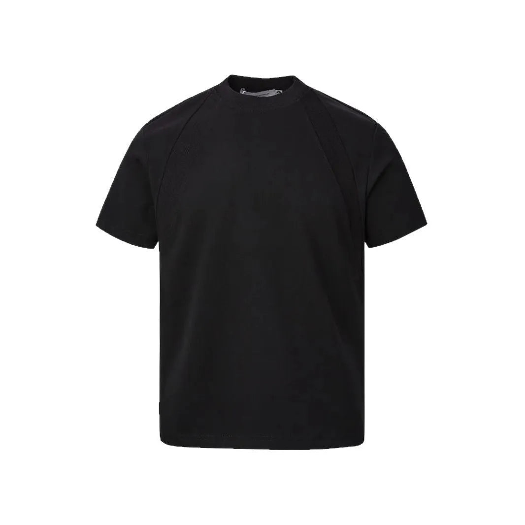 Men's loose fit black short sleeve t-shirt with textured air layer stitching detail