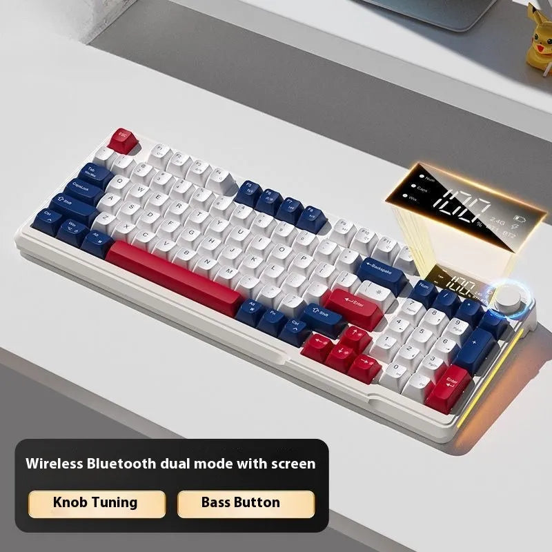Wireless Bluetooth keyboard and mouse set with ball cap keycaps and multiple colour options on a desk