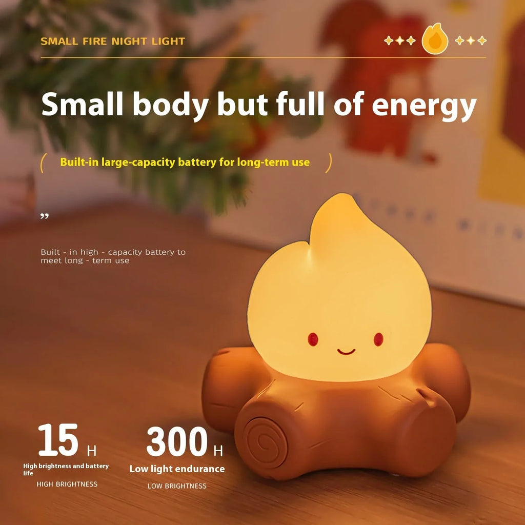 Cartoon small fire pile night lamp with ABS shade and built-in battery