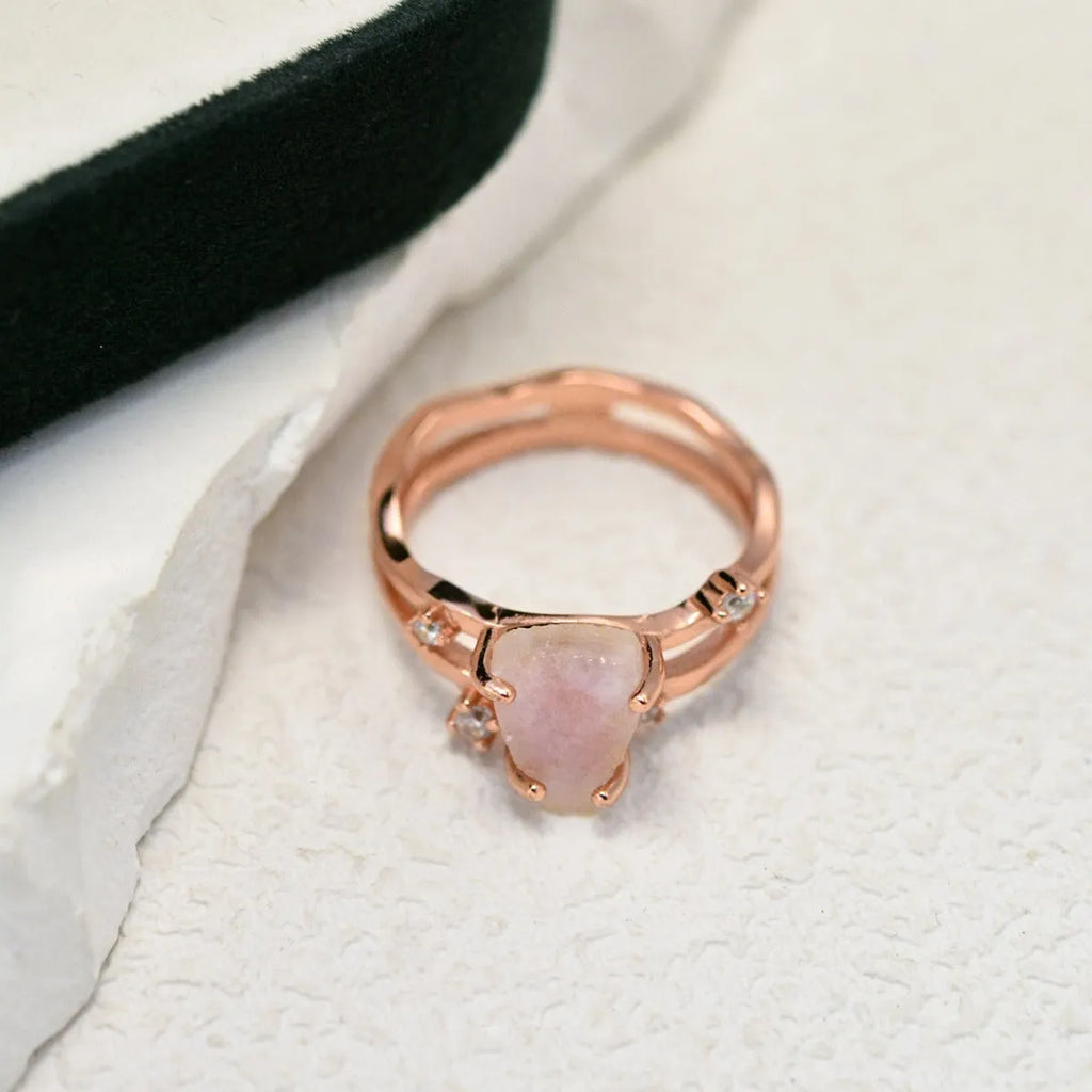 S925 sterling silver geometric triangle moonstone ring in rose gold, white gold, and yellow gold plating.