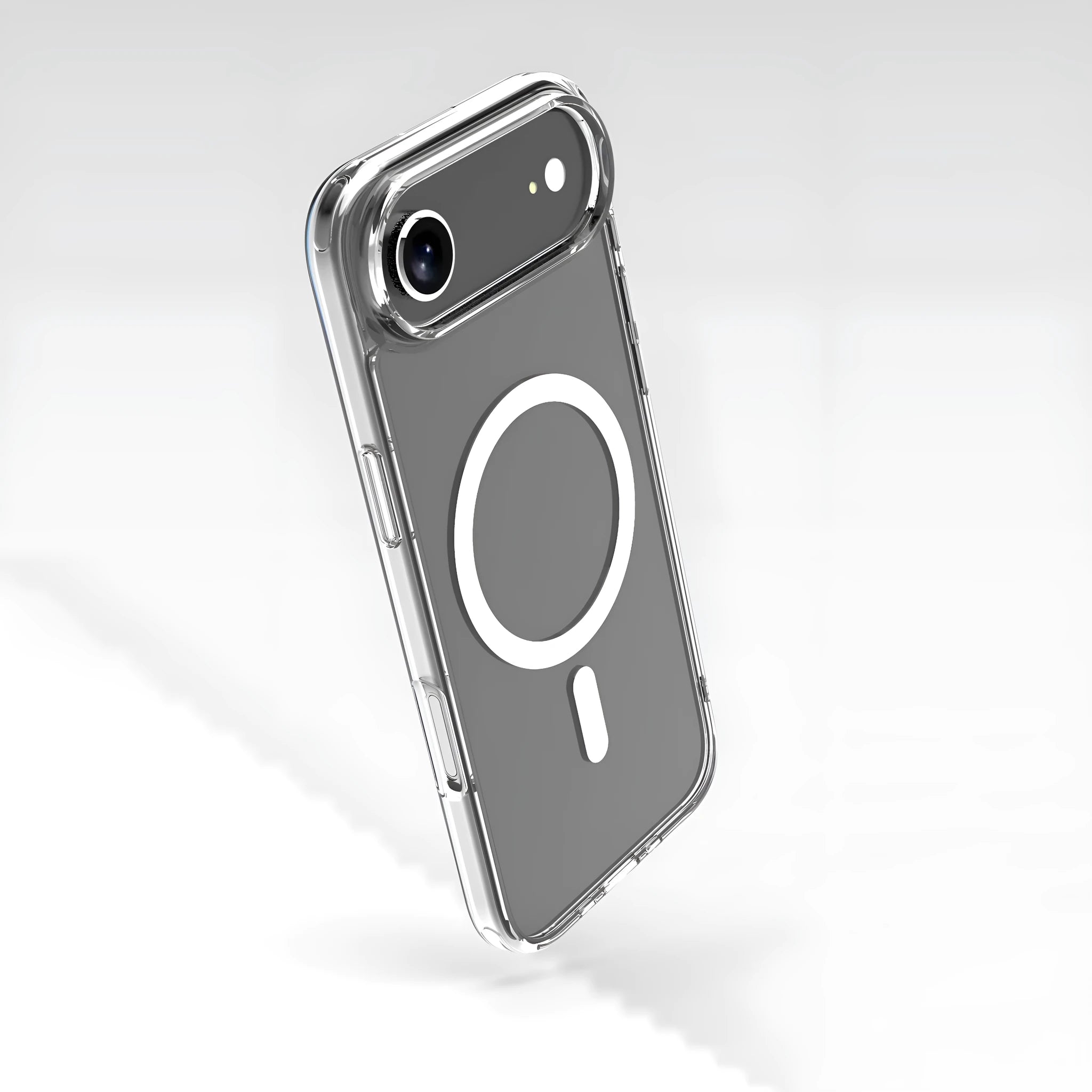Clear transparent magnetic iPhone 17 AIR case showing TPU composite construction.