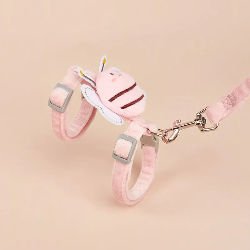 Teddy bee shaped adjustable cat rope leash in polyester material