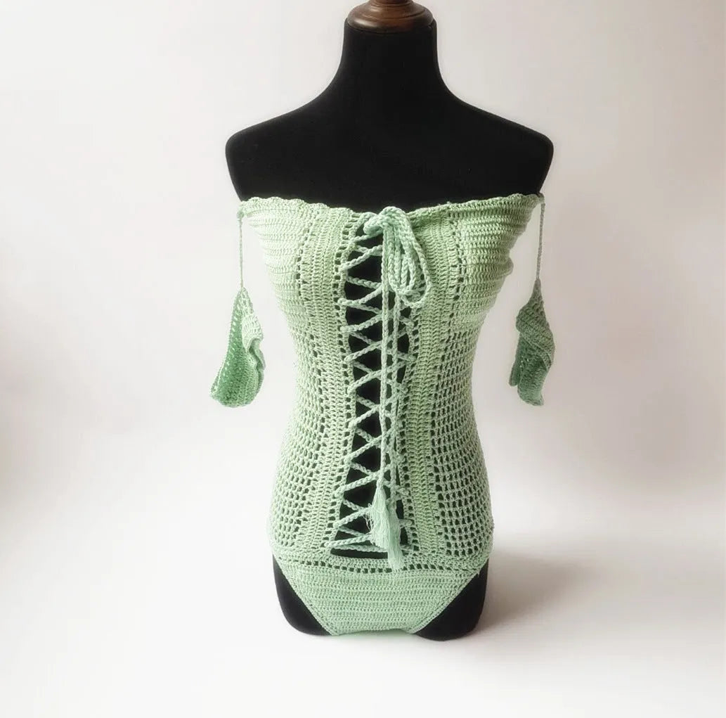 Off-shoulder one-piece swimsuit in European fit sizing with polyester construction