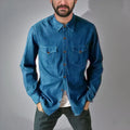 Men's regular fit denim cardigan coat in khaki, available in sizes S to 3XL