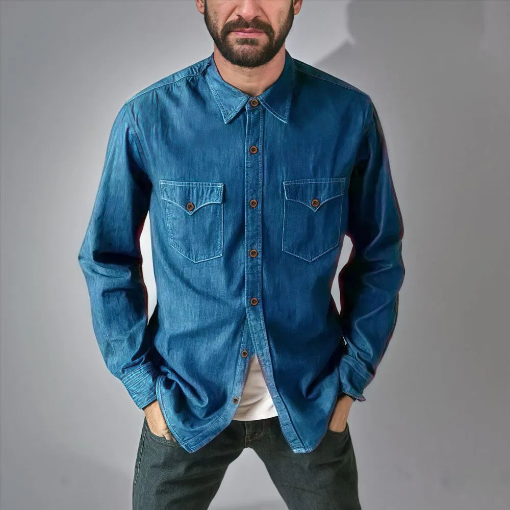 Men's regular fit denim cardigan coat in khaki, available in sizes S to 3XL