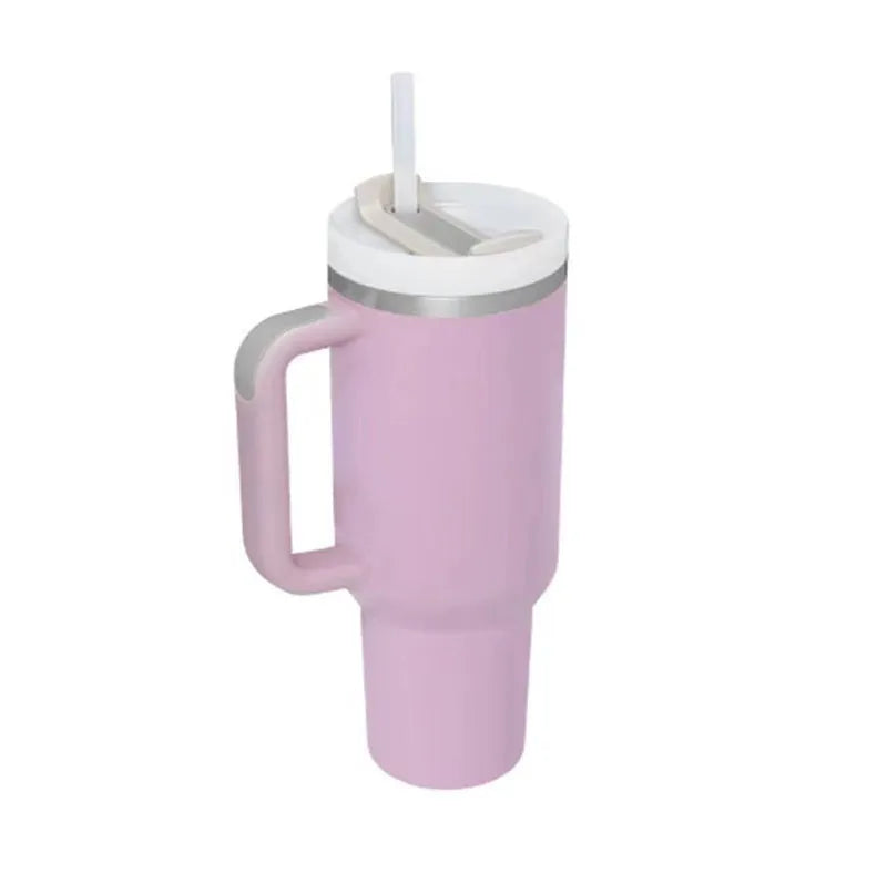 40 oz stainless steel insulated tumbler with handle and straw in multiple colours