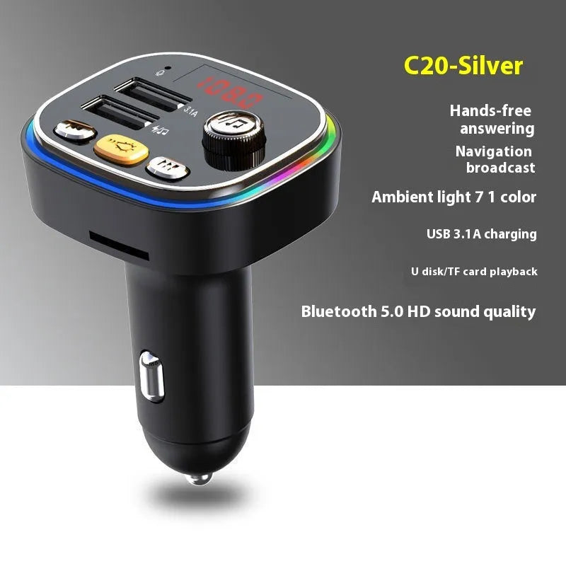 C20 black car MP3 Bluetooth player FM transmitter with digital display and RGB light