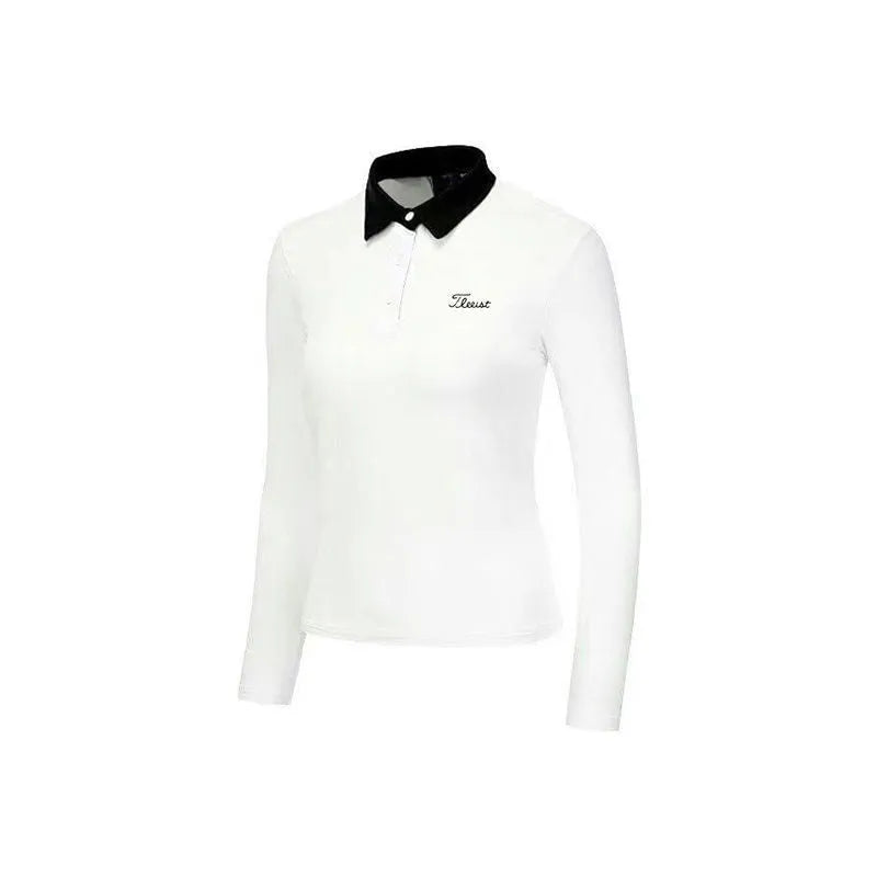 Women's white golf top with long sleeves and slim fit for outdoor sports