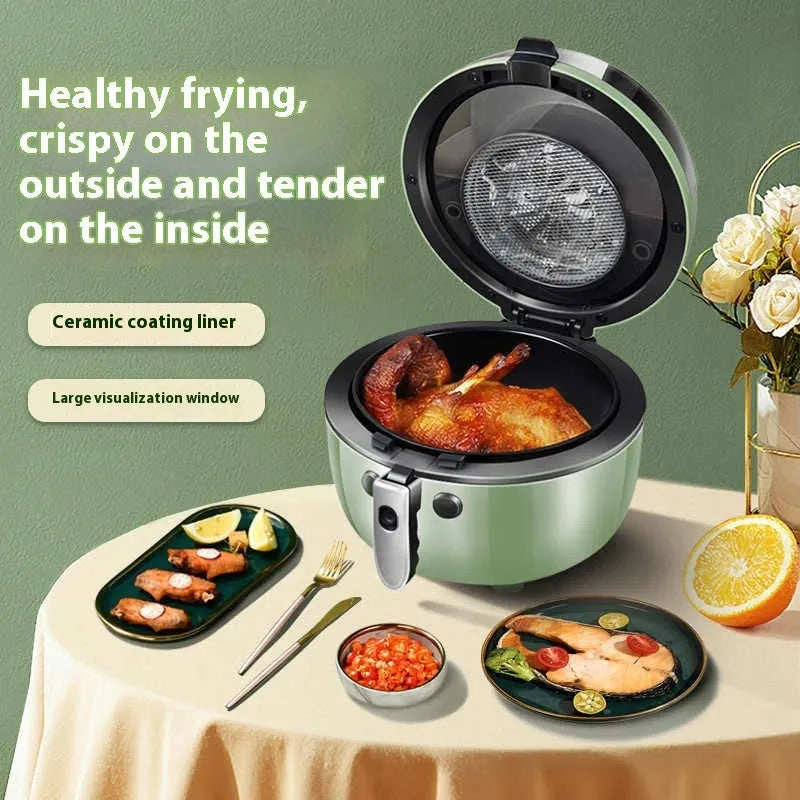 8-litre air fryer oven with viewing window and mechanical button controls on countertop