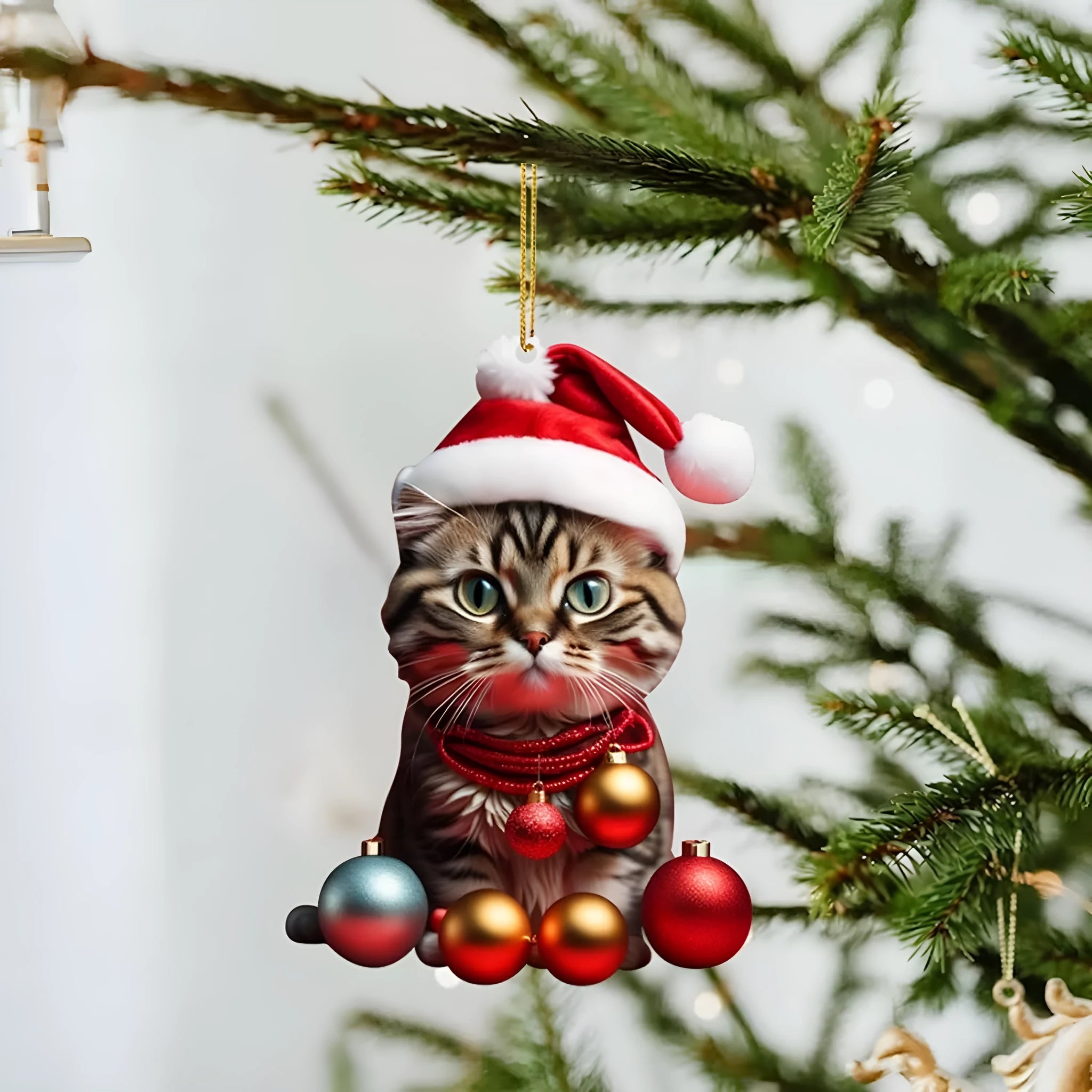 Cartoon cat Christmas car hanging ornament in acrylic with hanging cord
