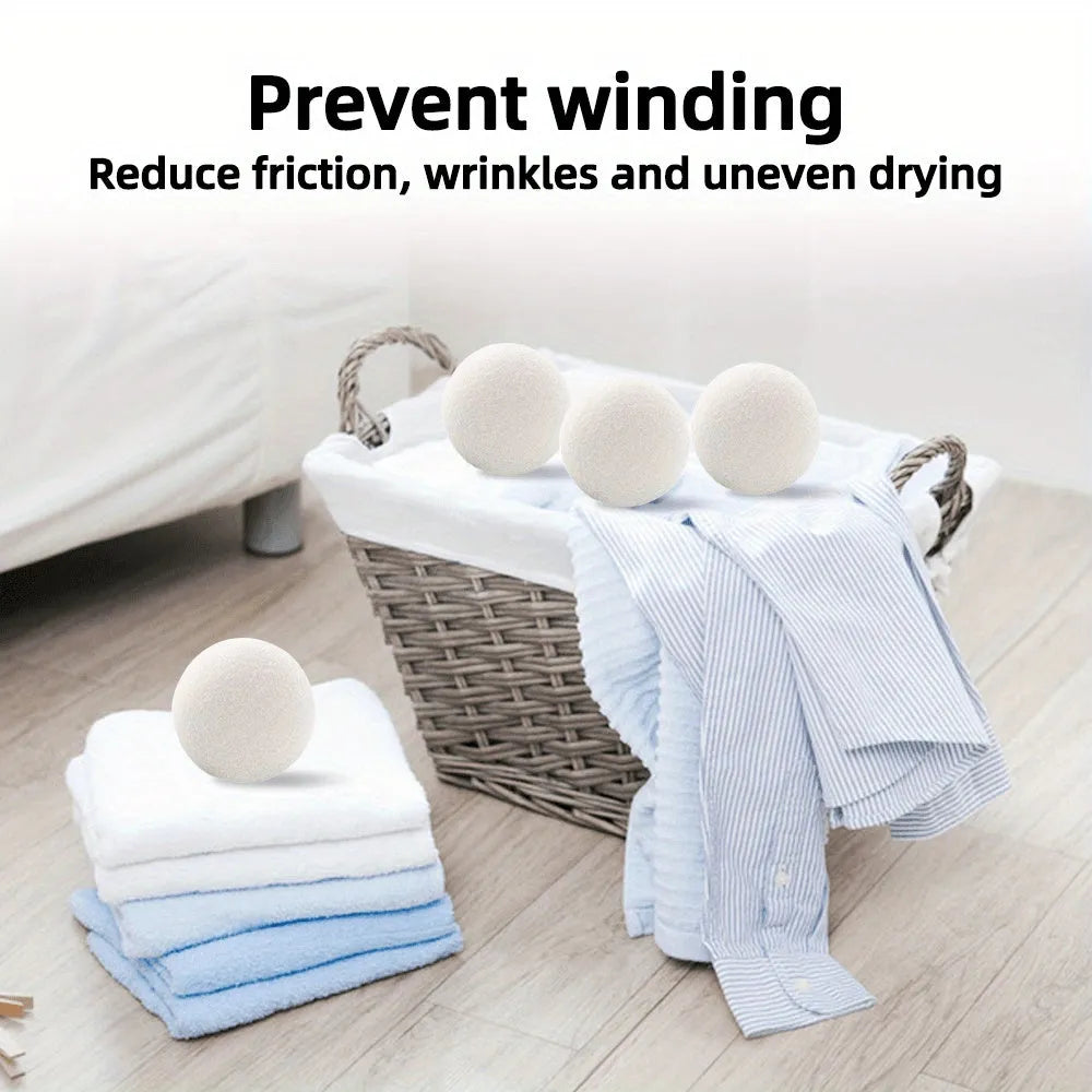 Set of six wool drying balls in three sizes 5cm 7cm 8cm for static reduction and chemical-free fabric softening