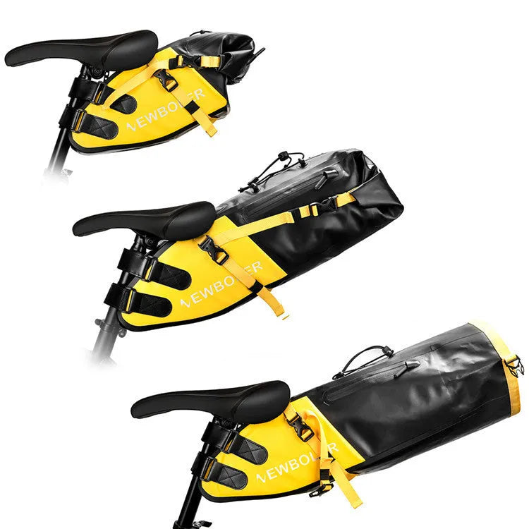 Waterproof PVC bicycle tail bag in black, green or yellow with 13L capacity for outdoor cycling