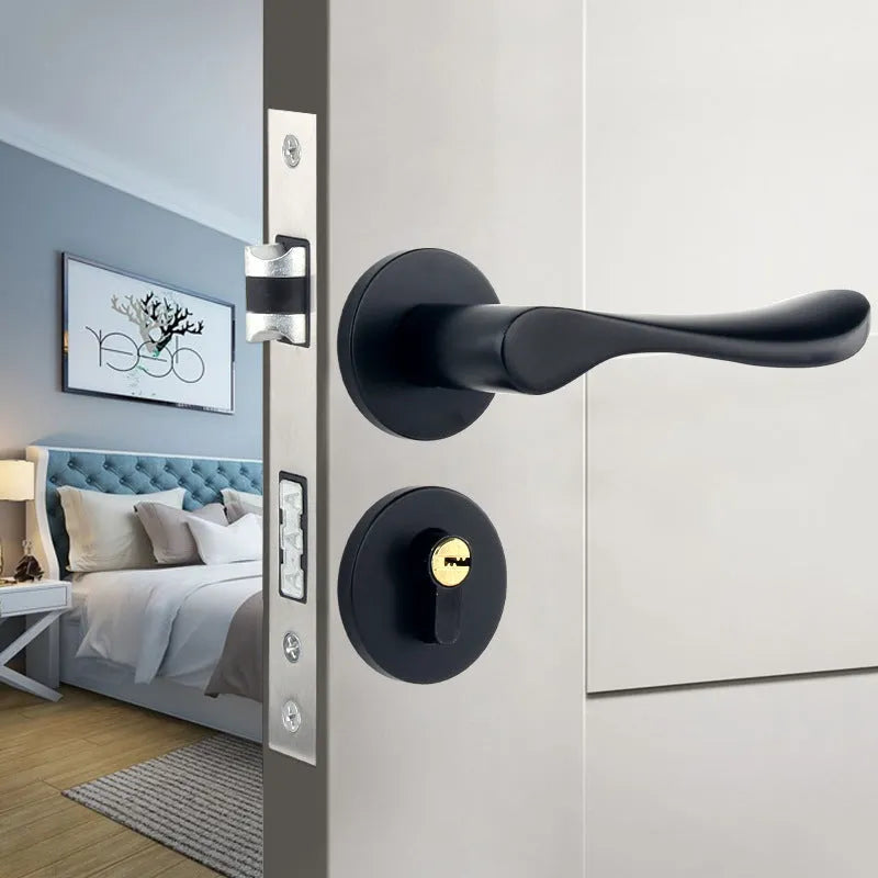 Aluminium split magnetic door lock handle for timber doors in black and silver finish.