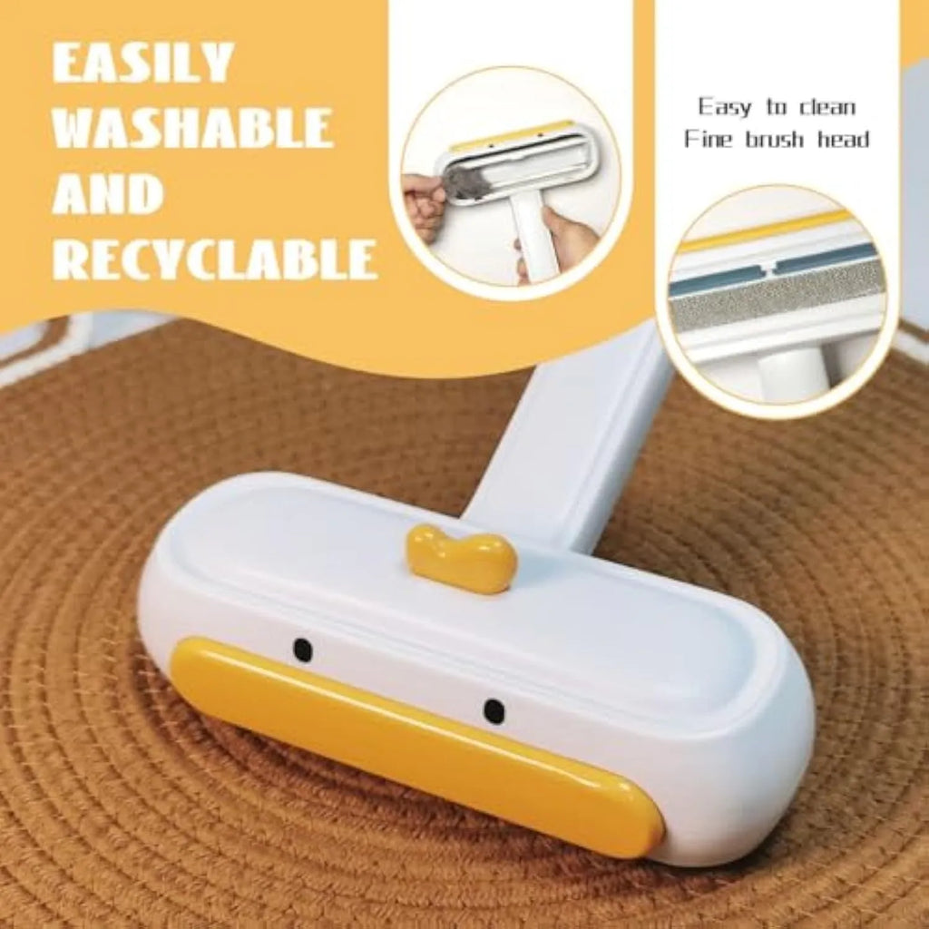 White portable pet hair remover with yellow duck cartoon design for furniture and car seats