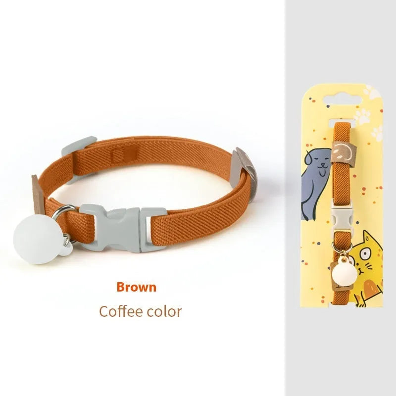Solid colour elastic polyester dog collar for small breeds, shown in various colours on a white background.