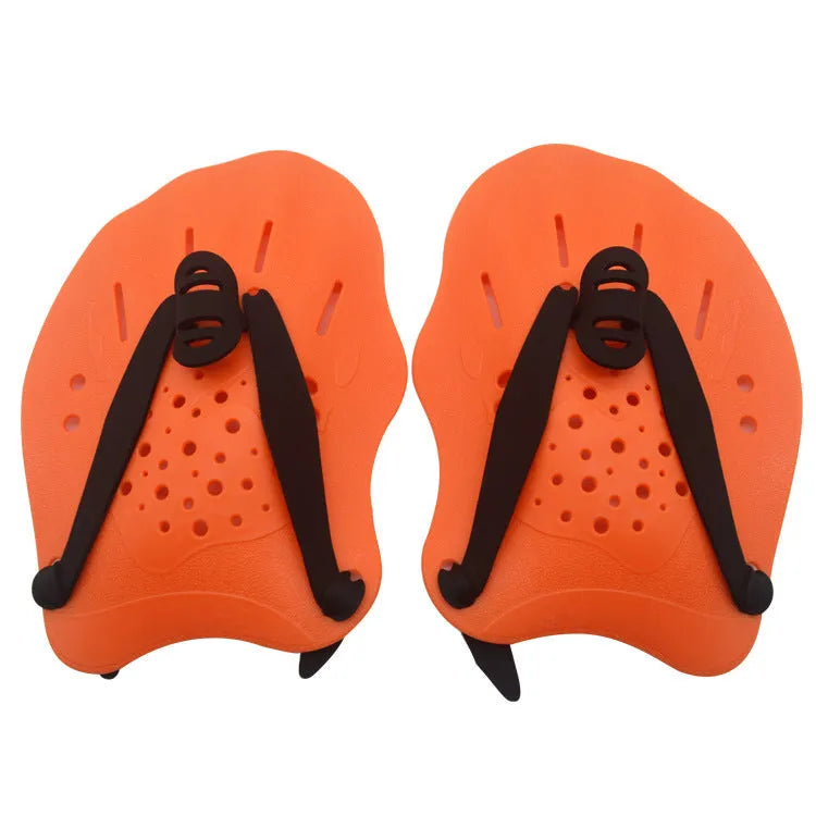 Swimming training paddles with webbed design for freestyle stroke technique in multiple colours