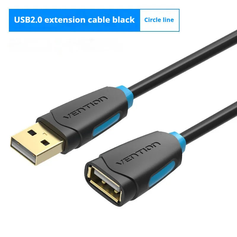 Black USB extension cable for wireless network card with standard USB connector, 2m length
