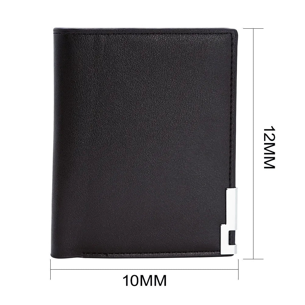 Brown leather men's wallet with a silver zip closure.