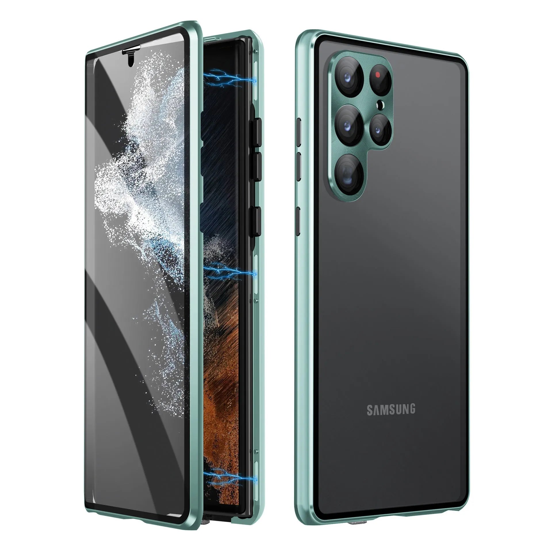 Peep-proof magnetic mirror phone case for Samsung S24 Ultra in black metal construction