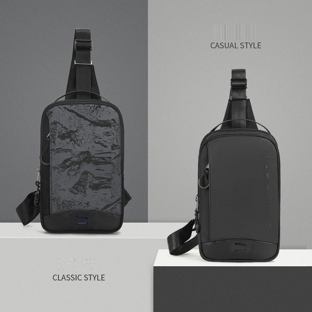 Casual black waterproof TPU chest bag with shoulder strap and internal phone pocket