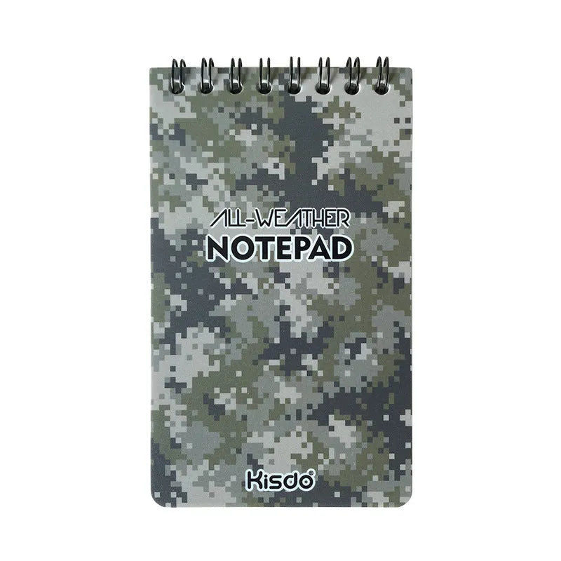 Waterproof spiral bound notepad with camouflage cover and stone paper pages