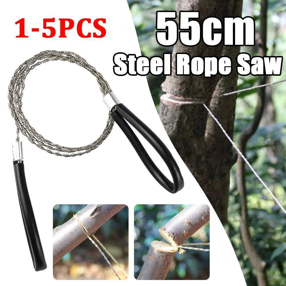 Manual cutting chain saw with handle and wire rope for garden pruning