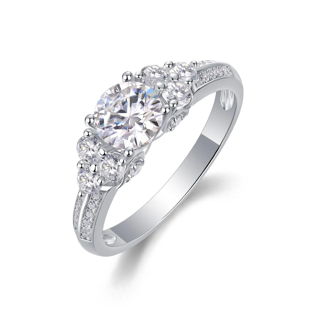 Coral Dream 1-carat moissanite wedding ring set in platinum-plated S925 silver on gift box